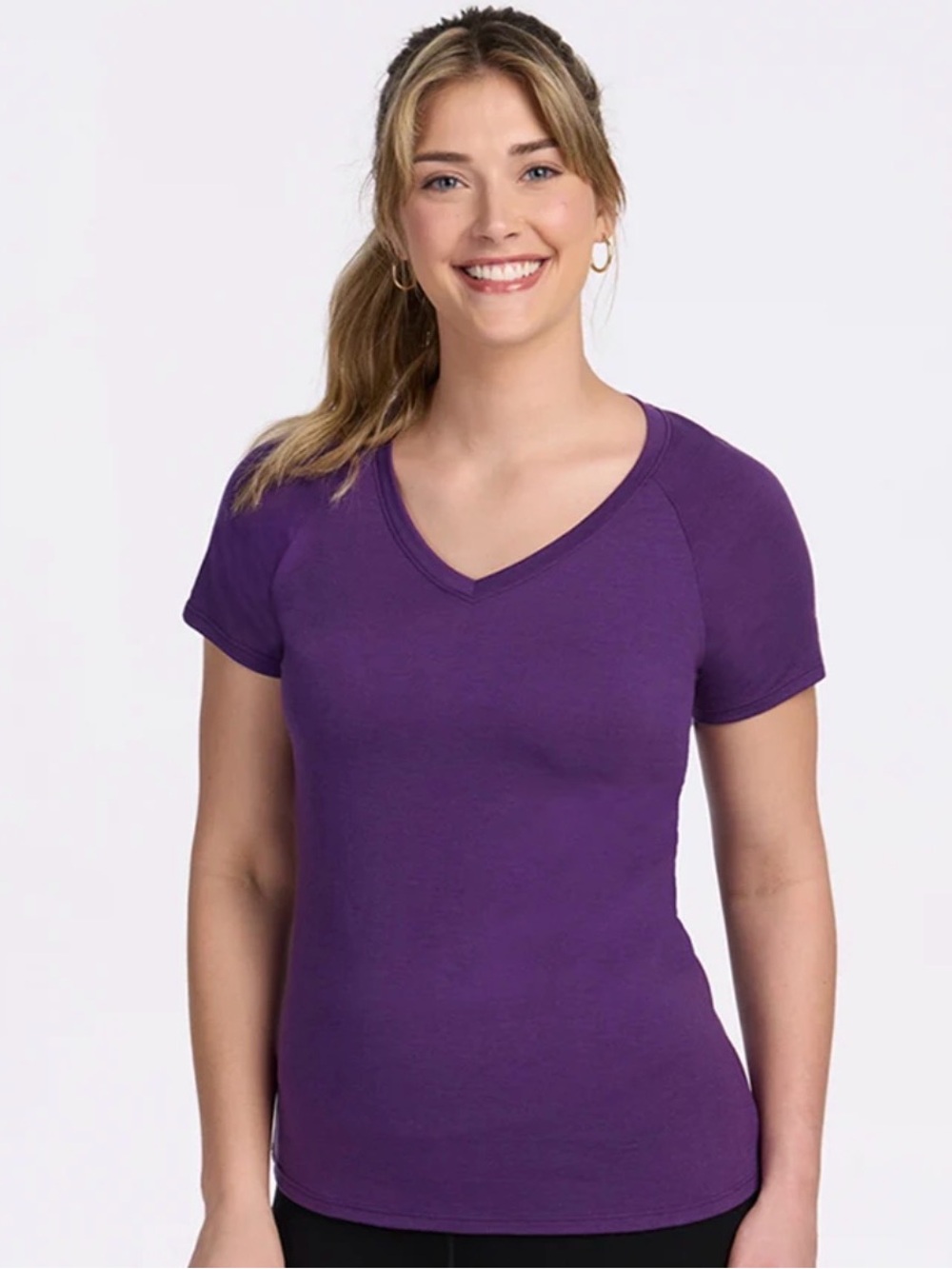 Woolx Mia Womens Short Sleeve T Shirt Purple V Neck Merino Wool Layering Size XS